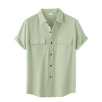 Cuoff Bluze za žene Ljeto Ležerne prilike labave pamučne majice posteljina od bane, na pola rukava za muškarce i ženske vrhove MINT Green L