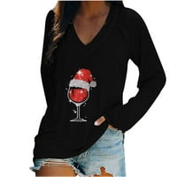Božićne majice za žene plus veličine modna kauzalna bluza za vino od vrata s vinom košulja dugih rukava