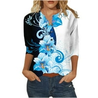 tklpehg cvjetni vrhovi za ženske tipke s rukavima V izrez leptir s majicama s tri četvrtine rukava casual labavi labavi bluze b # plavi xxl