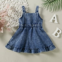 TODDLER Baby Girl Denim haljina ruffles Dugme bez rukava bez rukava A-Line Jeans haljina