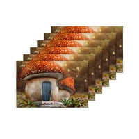 Fantasy Mushroom Vikendica sa zmajnom na šarenoj livadi placematičari za trpezariju Kuhinjski stol ukras,