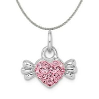 Carat u Karatsu Sterling srebrni polirani finirani rodijum-popisni ružičasti precisa kristalno srčani šarm privjesak sa srebrnim užad ogrlica od srebra 16 ''