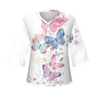 Strungten ženska bluza za bluze Casual Labave majice rukav print v vrhovi vrata Print Tops T-majice