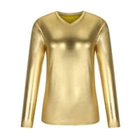 Muški luksuzni sjajni metalni zlatni T košulje s dugim rukavima V majice izvedbene košulje Stilsko disko