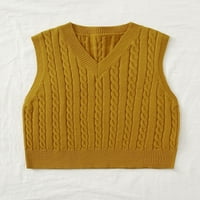 Ženski pleteni prsluk V-izrez džemper bez rukava s rukavima utrošeni džemper vinal