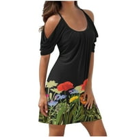 Haljine za žensko Ležerne prilike sažeto cvjetno cvjetno spremnik za plažu za plažu od ramena ljetne haljine, crne s