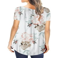 MyLookk Ženska kratki rukav cvjetni tunic na vrhu naboru na dugulja dolje labava majica za bluza