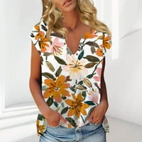 Hanas vrhovi ljetni modni modni casual boho cvjetni print casual majica s kratkim rukavima V rect gumbe bluza za žene đumbir l