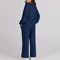 Ženske trendy odijelo dugi rukav V rect Dukseri Pulover široke pantalone za noge Sweatsuits TrackSuits setovi