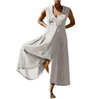 Ženski ljetni casual kombinuiti modni puni pamučni posteljina za reputiranje s reputama bez rukava bez rukava
