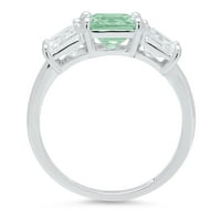 4. CT sjajan kvadrat smaragdni rez simulirani zeleni dijamant 14k bijeli zlatni tri kameni prsten sz