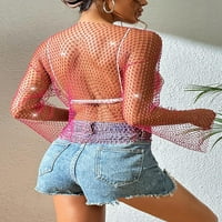 Singreal ženski dugi rukav Rhinestone mreža pogledajte kroz obrezivanje TOP košulja Clupdewear