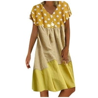 Ženske haljine V-izrez casual mid-duljina ispisana a-line kratkih rukava ljetna haljina žuta 3xl