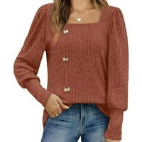 Zunfeo izlaska vrhovi za žene kvadratni izrez Čvrsti casual pulover rukav elegantni labavi fit trendi