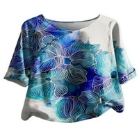 Pfysire Womens cvjetni print majica okrugli vrat Bluza kratkih rukava na kraljevskoj plavoj boji