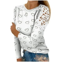 Strungten ženska modna tiskana rezana čipka šuplje okrugle vratne majice dugih rukava Top ženske majice