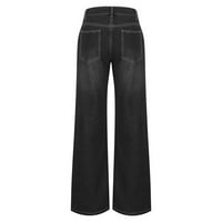 Ženski dečko Jeans Classic High Struk ravne širine traper pantalone Ležerne prilične pantalone plus veličine