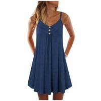 Ženske haljine Solid Halter A-line mini modna ljetna haljina bez rukava tamno plavi xl
