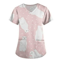 Ženski vrhovi Ženski personalizirani ispis kratkih rukava V-izrez V-izrez Radne majice Pink
