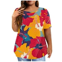 Ženske vrhove Ženska bluza s kratkim rukavima Labavi grafički print Summer Crew majica narančasta 3xl