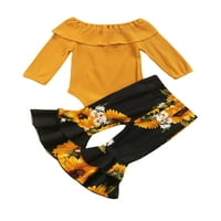 Musuos novorođenčad dječje djevojke odjeća cvjetni ispis ruffle ovratnik dugih rukava za ruljice + traper flare pantalone