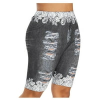 Yubatuo kratke hlače za žene plus veličine mršave 3D Fau Print casual džinjama Fau traper jean kratke