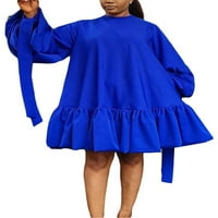 Cindysus ženske kratke haljine čvrste boje mini haljine s dugim rukavima čipka za partnu posadu izrez plavog xl
