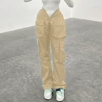 Outfmvch Teretne hlače Žene Žene hlače Soild pantalone Ležerne prilike za elastične strugove Ukupni džepovi Tergo hlače Ženske hlače Khaki M