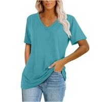 Scyoekwg majice za žene kratki rukav The Shessy Casual V izrez Klasična puna boja opuštena fit trendi