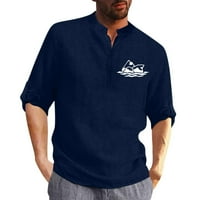 Muška majica ovratnik pamuk posteljina Print Fashion Top bluza Labavi dugi rukav Dugme za dugulja Dugi