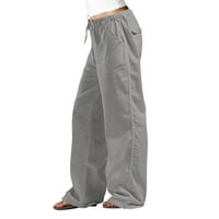 Ženske casual pantalone Udobne ženske ležerne u boji labavi džepovi Elastične pojaseve pantalone duge pantalone