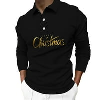 Muške sportske košulje Božićni ispisani ovratnik dugih rukava, zimski casunski gumbi bluza odjeću kućna
