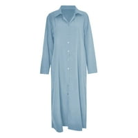 Lroplie haljine za žene casual v izrez kratki rukav casual majica dolje pamučna posteljina duga košulja