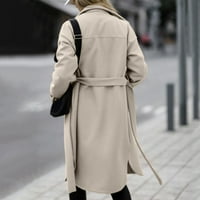 Smihono Cleariance ženska jakna za jaknu rever niz niz dugih rukava puna boja zimska kaputa za kapute sa džepom bež xxl beige 8