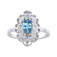 Diamond & Blue Topaz prsten u Sterling Silver Diamond Halo