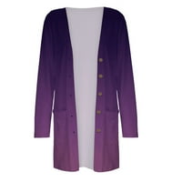 Scyoekwg Falledy Women Cardigani Lagani casual labav dugi rukav kaput Lagani gradijentni gumb za ispis Bluza sa džepom Cardigan Owerwer odjeća za klirens Purple s