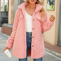 Zimski kaputi za žene neizrazito runo dugačak kaput plus veličine pune boje rukave rever jakne zip up