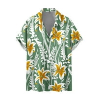 Muška havajska gumba s kratkim rukavima dolje majica casual tiskane ljetne plaže košulje Green 5xl
