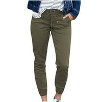 Qilakog Tergo Hlače žene, Ženske pune boje Udobno slobodno vrijeme Strukne pantalone Duljine hlače Vojska zelena XL