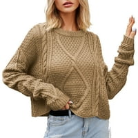 Ženski trendy džemper čišćenje pune boje lagane tinejdžerske djevojke y2k odjeća modna posada s dugim rukavima vrat plus veličina casual pulover kaki xl