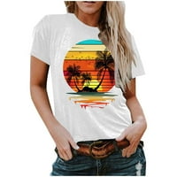 Scyoekwg Ženska rukav Tun na vrhu Clearance Labavi fit Sunset Element plaže Grafički grafički majica