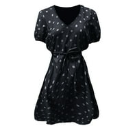 Paptzroi Fashion Women Dot Print V-izrez Hollow struk kratki rukavi Haljina mini haljina