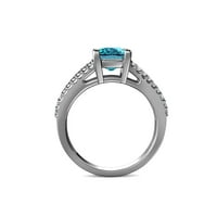 London Blue Topaz i Diamond Split Shink Solitaire Plus zaručnički prsten 3. CTTW 14K bijelo zlato.Size