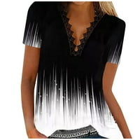 Bazyrey ženska bluza Žene Ležerne prilike ispisani V-izrez kratki rukav čipka labav top majica Black