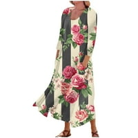 Haljine za žensko čišćenje ženske casual udobne cvjetne tiske tri četvrtine rukava pamučna haljina džepa