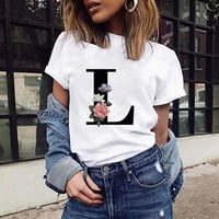 Ženski bluze Ženska modna casual Okrugli vrat Pismo Ispiši majicu kratkih rukava Top Bijeli XL