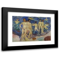 Edvard Munch Crni moderni uokvireni muzej umjetnički print naslovljen - kupanje mladići