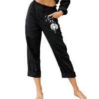 Lydiaunistar vrijeme i trupe ženske hlače ženske casual hlače ispisane elastične struke duge hlače sa džepom crnom