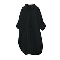 Bluze za žene Dressy Ležerne prilike Modni ženski labav gumb Solid rever dugih rukava džepna majica bluza crna m