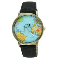 Novo globalno putovanje avionom mapa Žene haljine Watch traper tkanina band